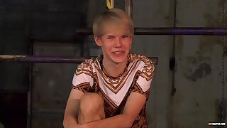 Confined with slim twink gets dick sucked with the addition of jerked off by master